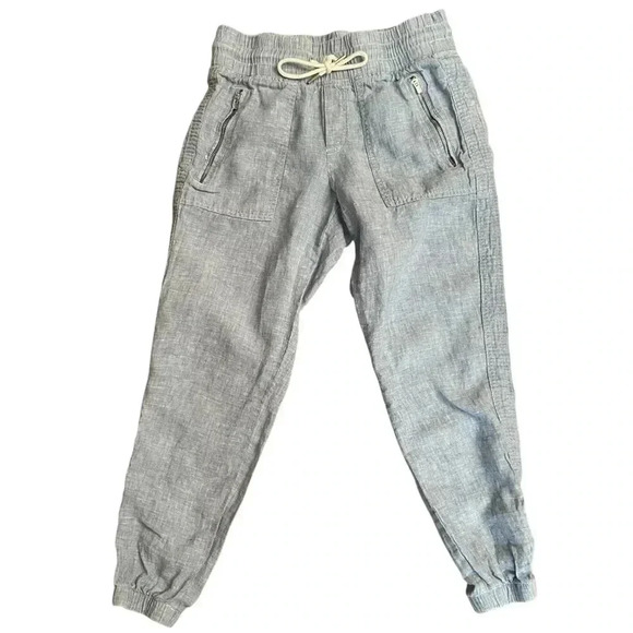 Athleta Cabo Linen Jogger Chambray Blue Size 0P Drawstring Waist Athleisure - Picture 1 of 14
